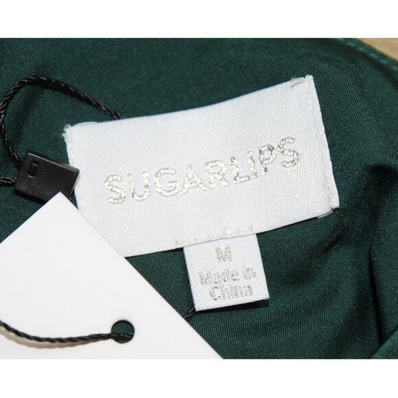 NWT! Sugarlips Belen One Shoulder Satin Ruched Midi Dress Green Women’s M - Picture 8 of 9